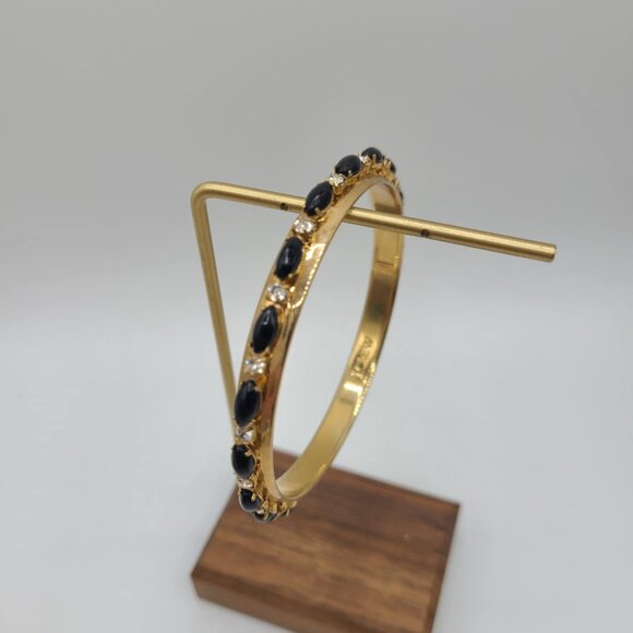 J Crew Black Resin and Clear Crystal Gold Tone Bangle NWOT! - Picture 2 of 12